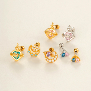 Boucles D'Oreilles Piercing Pour Femme En Forme De Cœur Polychrome, Couleur Cuivre Et Or, Zircone h5 Image4