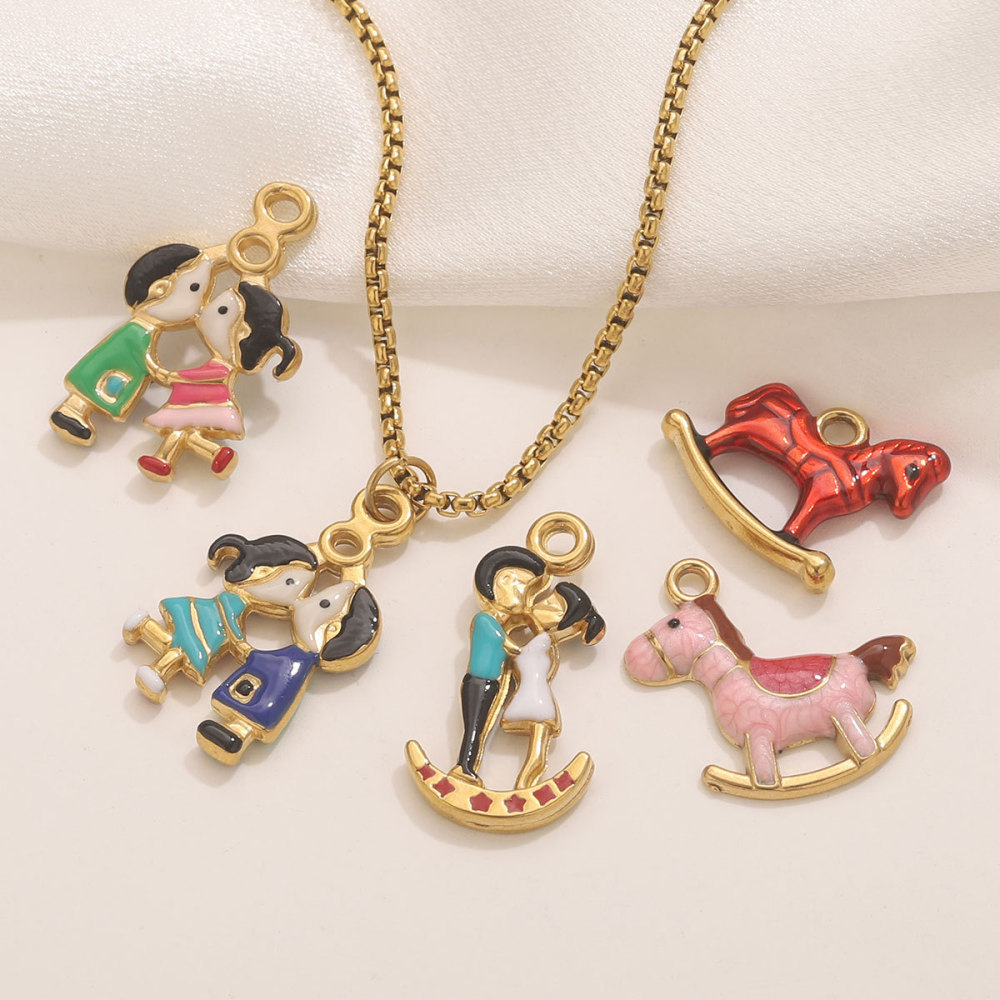 Pendentif Femme Étanche En Acier Inoxydable, Motif Cheval À Bascule (1 Pièce) h5Image2