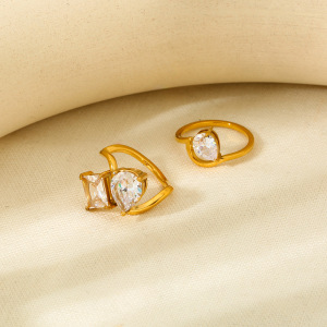 Ensembles De Bagues Élégantes Et Géométriques En Acier Inoxydable Doré Et Zircon, Collection Luxueuse h5 Image4