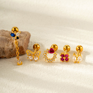Boucles D'Oreilles À Tige Papillon Polychrome En Acier Titane Et Zircon Pour Femme, 1 Pièce h5 Image4