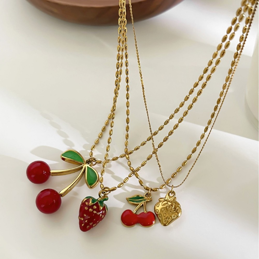 Collier Pendentif En Acier Inoxydable Doré, Étanche, En Forme De Fruit (1 Pièce) Image4