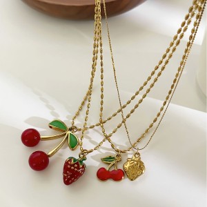 Collier Pendentif En Acier Inoxydable Doré, Étanche, En Forme De Fruit (1 Pièce) h5 Image4