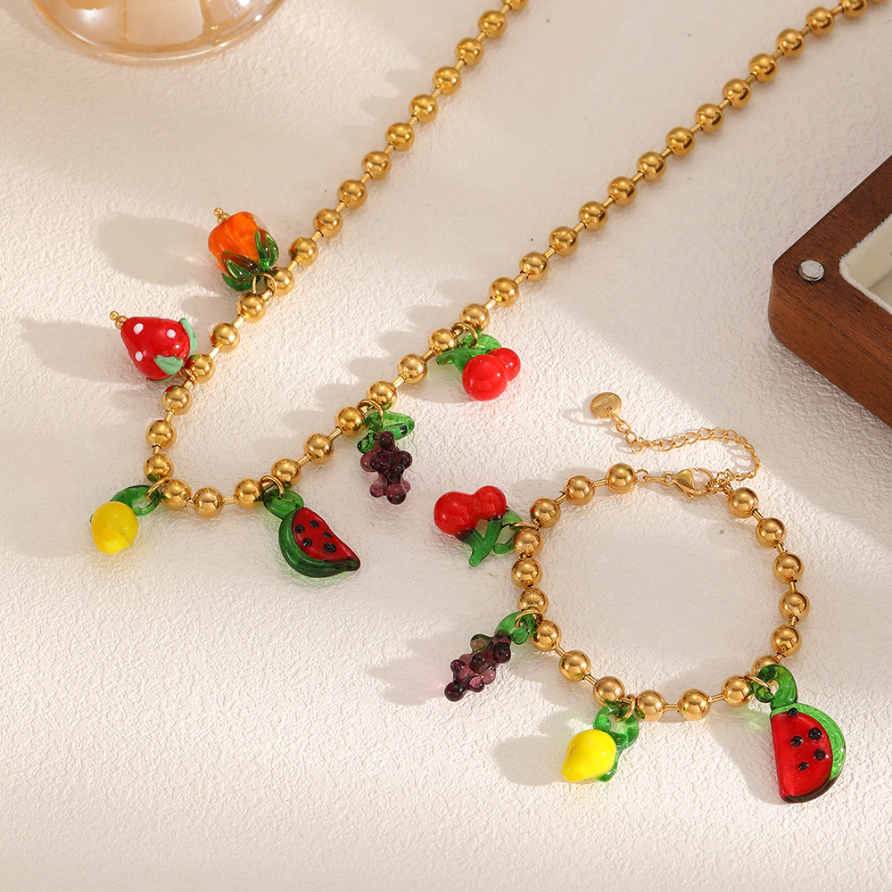 Bracelet À Breloques En Acier Inoxydable Couleur Or Avec Motif Fruit De Style Ins, 1 Pièce Image2