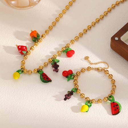 Bracelet à breloques en acier inoxydable couleur or avec motif fruit de style Ins, 1 pièce 2