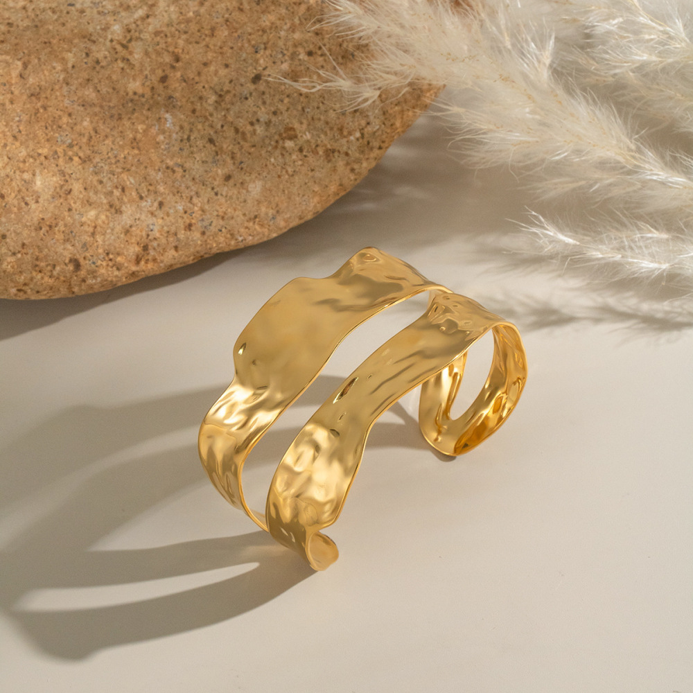 Bracelet Manchette Géométrique Étanche En Acier Inoxydable Doré (1 Pièce) Image3