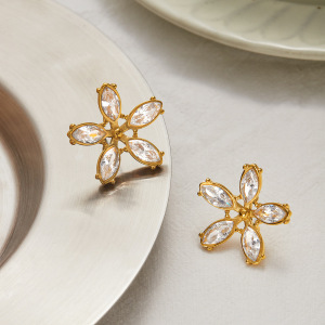 Boucles D'Oreilles Puces Pour Femme, Collection Romantique, Motif Floral, En Acier Inoxydable Étanche, Couleur Or (1 Paire). h5 Image3