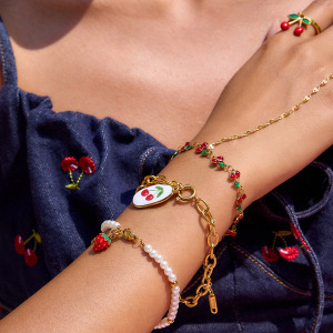 Bracelet À Breloques Pour Femme, 1 Pièce, Motif Fruits Mignons Et Éclatants, En Acier Inoxydable Étanche, Couleur Or h5 Image4