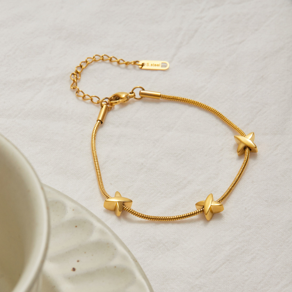 Bracelet Chaîne Femme En Acier Inoxydable Doré, Étanche, Orné D'Une Étoile (1 Pièce) Image4
