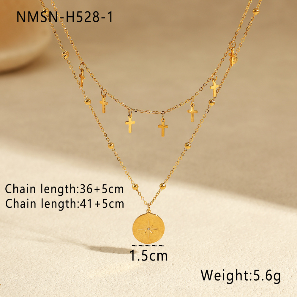 1 Paire De Colliers Superposés Géométriques En Acier Inoxydable Pour Femmes, Série Simple 