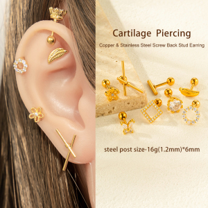 1 Boucle D'Oreille Piercing En Cuivre Et Zircon h5 Image4