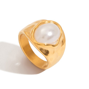 Bague Tendance Rétro Géométrique En Acier Inoxydable Étanche Couleur Or (1 Pièce) h5 Image5