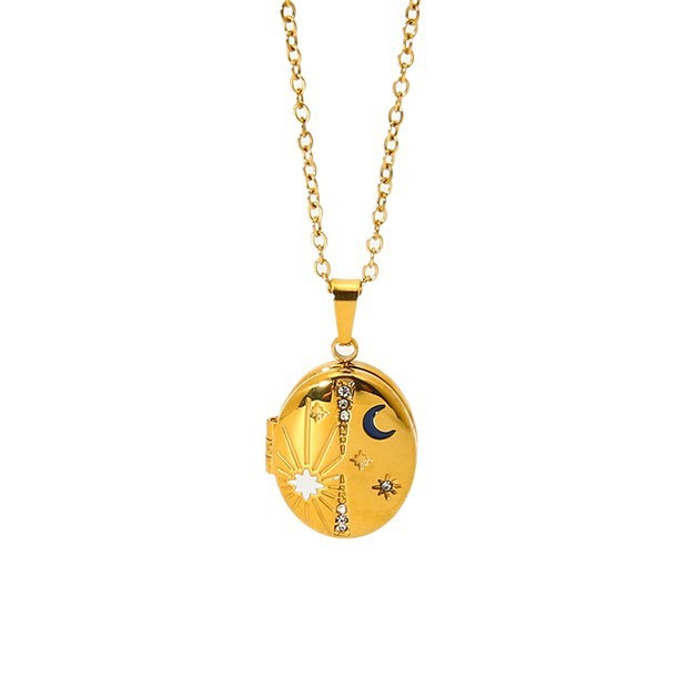 Colliers Pendentifs Rétro Soleil/Lune En Acier Inoxydable Étanche Couleur Or h5Image5