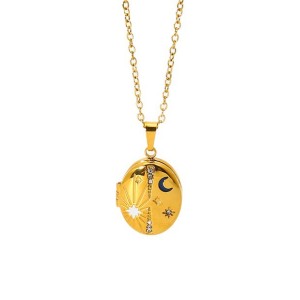 Colliers Pendentifs Rétro Soleil/Lune En Acier Inoxydable Étanche Couleur Or h5 Image5