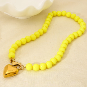 Collier De Perles En Acrylique Couleur Or En Forme De Cœur, 1 Pièce h5 Image3