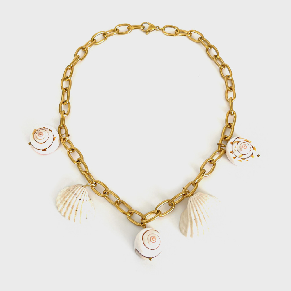 Collier Avec Pendentif Coquillage En Acier Inoxydable Couleur Or, 1 Pièce 