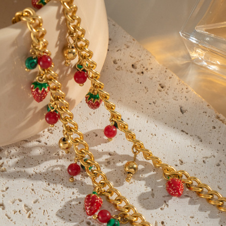 Collier pendentif en acier inoxydable couleur or, étanche, avec pendentif fraise sucrée (1 pièce) 2
