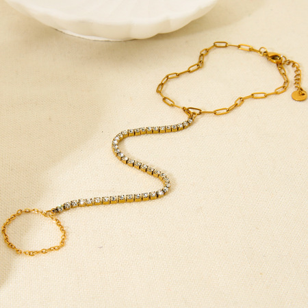 Bracelet en acier inoxydable étanche, couleur or, avec zircon, à relier au doigt (1 pièce).