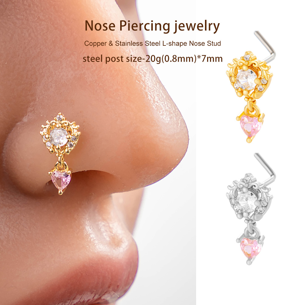 1 Pièce De Piercing De Nez Élégant En Forme De Cœur, Couleur Cuivre Doré Et Zircone Pour Femme h5Image4