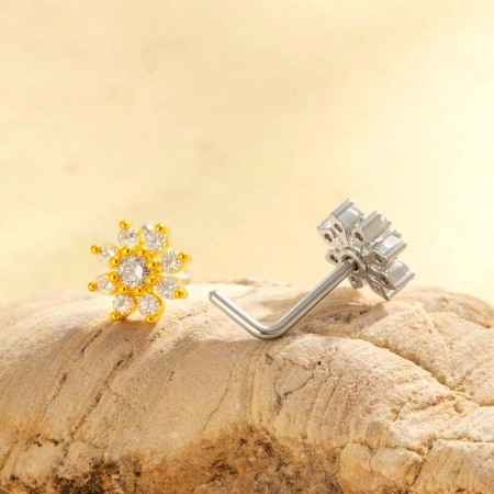 1 pièce de clou de nez en forme de fleur en cuivre doré et zircon pour femme 2