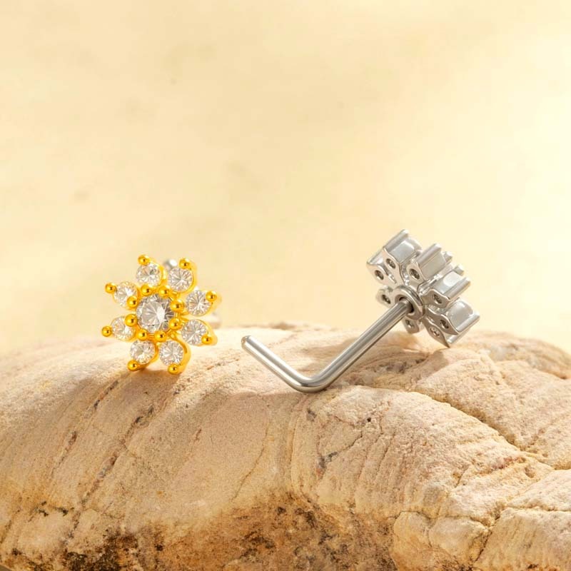 1 Pièce De Clou De Nez En Forme De Fleur En Cuivre Doré Et Zircon Pour Femme h5Image3