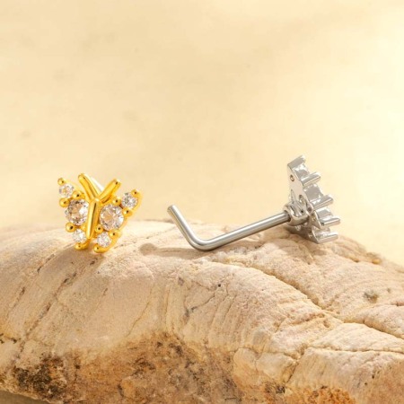 1 pièce de piercing de nez papillon en cuivre doré et zircon pour femme 2
