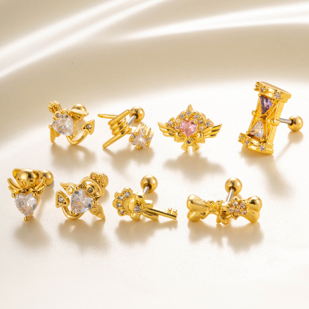 Boucles d'oreilles piercing classiques en acier titane et zircon pour femme, 1 pièce
