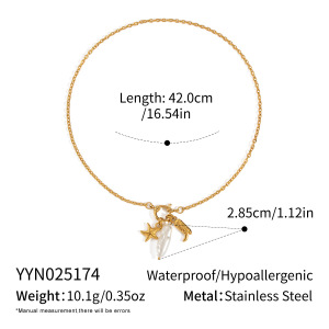 Collier Pendentif En Forme D'Étoile De Mer, En Acier Inoxydable Étanche, Couleur Or, Avec Perle (1 Pièce) h5 
