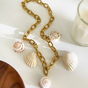 Collier Avec Pendentif Coquillage En Acier Inoxydable Couleur Or, 1 Pièce h5 Image5