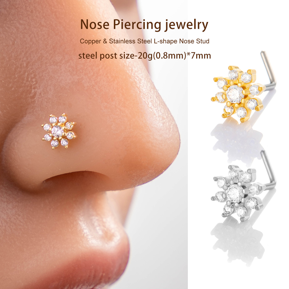 1 Pièce De Clou De Nez En Forme De Fleur En Cuivre Doré Et Zircon Pour Femme h5Image4