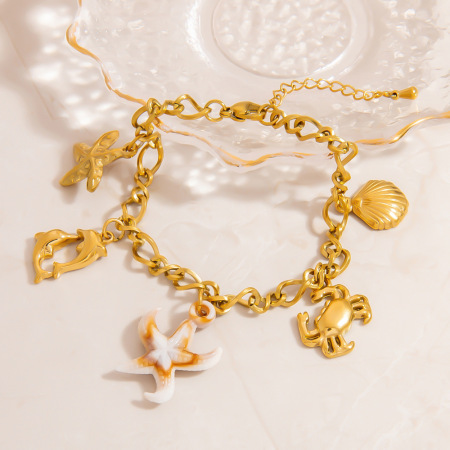 Bracelet à breloques Oceanic en acier inoxydable étanche couleur or (1 pièce) 2
