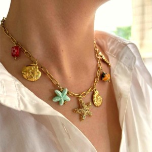 Collier Pendentif Oceanic En Acier Inoxydable Étanche Couleur Or (1 Pièce) h5 Image4