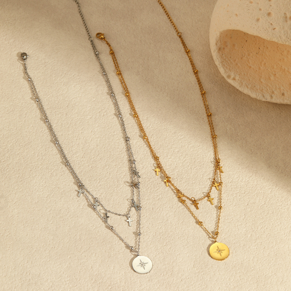 1 Paire De Colliers Superposés Géométriques En Acier Inoxydable Pour Femmes, Série Simple Image2