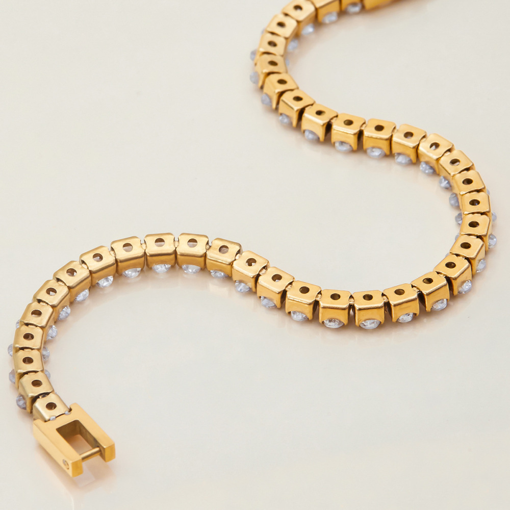 Bracelet À Maillons Pour Femme, 1 Pièce, Série Luxueuse, Haut De Gamme, Géométrique, En Acier Inoxydable, Étanche, Couleur Or h5Image4