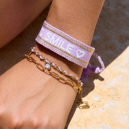 Bracelet tressé pour femme, couleur or, en acier inoxydable, imperméable, motif palmier de coco violet (1 pièce).