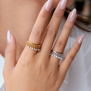 Bague Pour Femme En Acier Inoxydable Couleur Or, Série Luxueuse, , Pompon, Pierres Précieuses h5 Image5