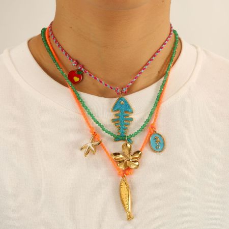 Colliers pendentifs pour femmes en acier inoxydable doré, motif poisson à contraste de couleurs