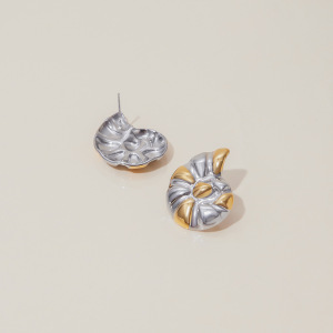 1 Paire De Boucles D'Oreilles Puces Pour Femme, En Acier Inoxydable Imperméable Et Or, Motif Coquillage. h5 Image6