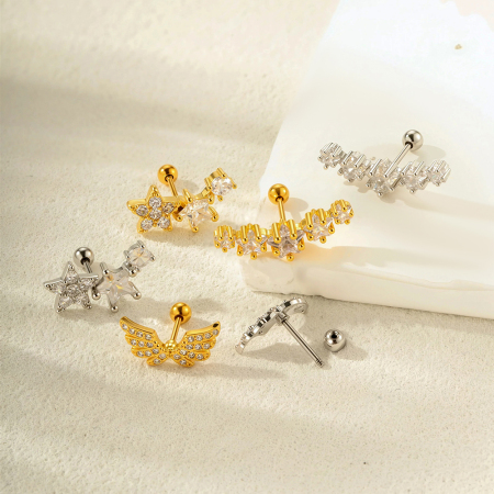 1 boucle d'oreille piercing en cuivre et zircon 2