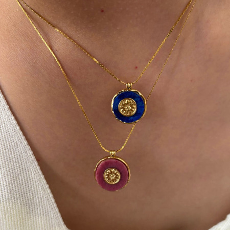 Collier pendentif en acier inoxydable étanche couleur or avec pierre naturelle (1 pièce)
