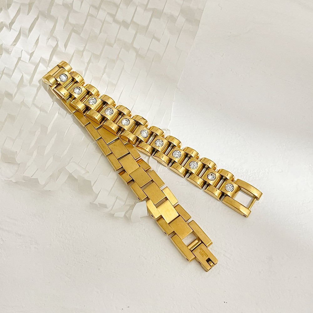 Bracelet Classique En Acier Inoxydable Étanche Couleur Or (1 Pièce) Image4