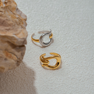Bague Minimaliste Moderne Et Élégante En Acier Inoxydable Doré, Style Géométrique, Étanche. h5 Image7
