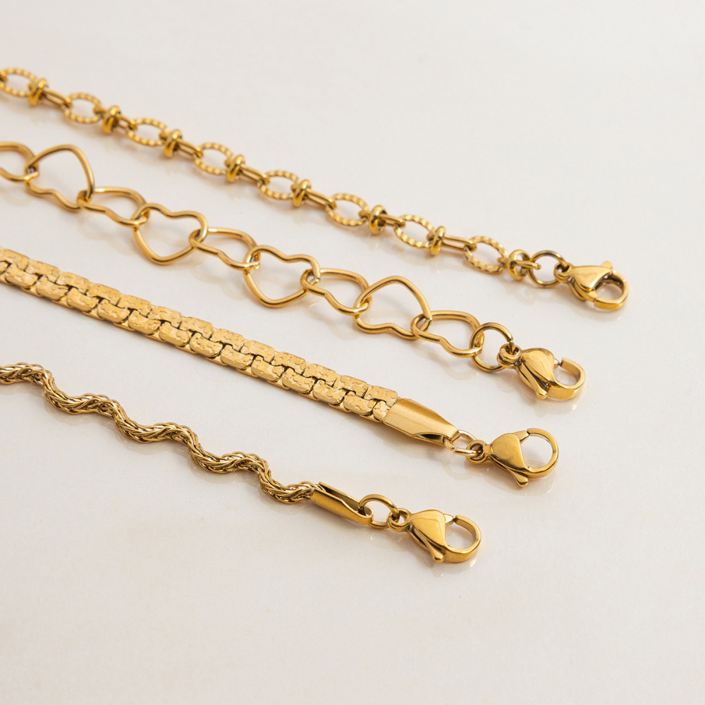 Bracelet Chaîne Classique Torsadé Pour Femme, En Acier Inoxydable Étanche, Couleur Or (1 Pièce). Image5