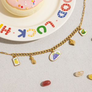 Collier Pendentif Femme En Acier Inoxydable Doré, Motif Fruits Romantiques (1 Pièce) h5 Image7