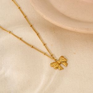 Colliers Pendentifs Pour Femmes, En Acier Inoxydable Étanche, Avec Nœud Papillon Romantique h5 Image4