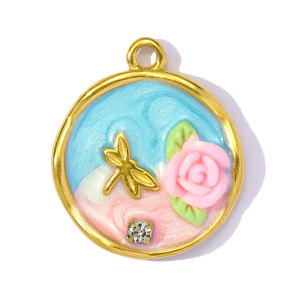 Pendentif Femme Luxueux En Acier Inoxydable Doré, À Personnaliser Soi-Même, Motif Floral (1 Pièce) h5