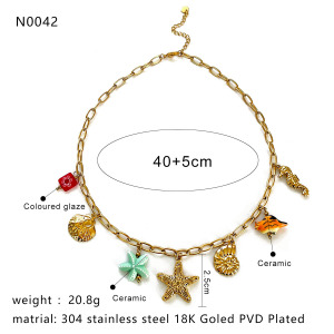 Collier Pendentif Oceanic En Acier Inoxydable Étanche Couleur Or (1 Pièce) h5 Image2