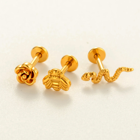 Boucle d'oreille piercing en acier inoxydable étanche couleur or (1 pièce)