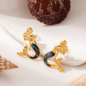 Ensemble De Boucles D'Oreilles Sirène En Acier Inoxydable Étanche Couleur Or h5 Image4