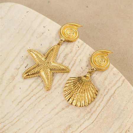 Boucles d'oreilles pendantes pour femmes, motif tortue de vacances, en acier inoxydable, étanches, couleur or. 2