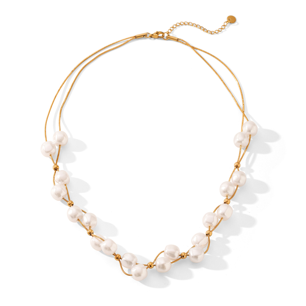 Colliers De Perles Pour Femmes Daily Beads En Acier Inoxydable Étanche Couleur Or 